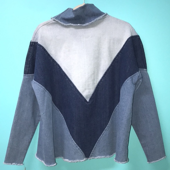 Ella Moss NWT patchwork three toned jean shirt with ripped style fringe. Size Sm - Picture 4 of 6